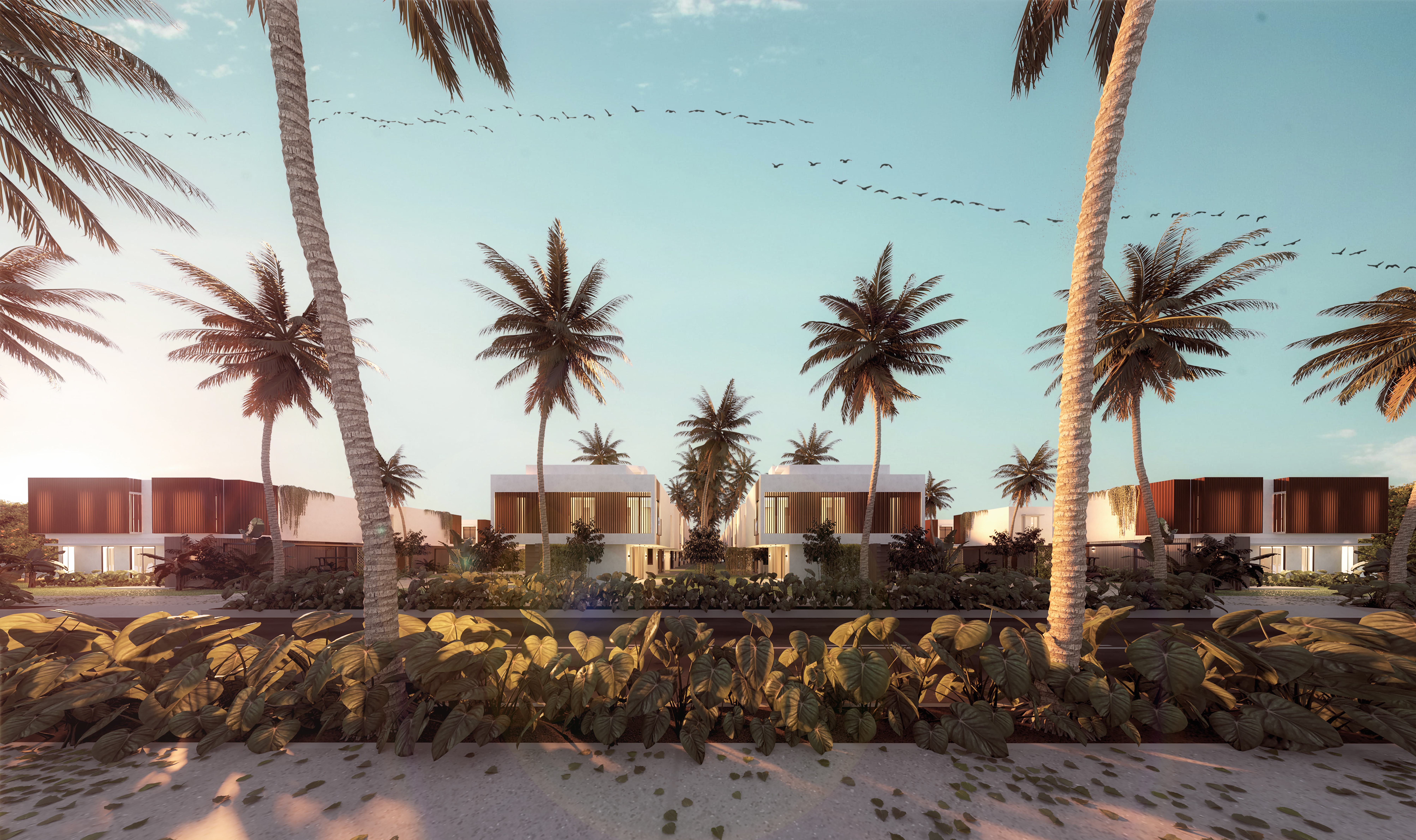 Fachada principal del conjunto — villas entre palmeras